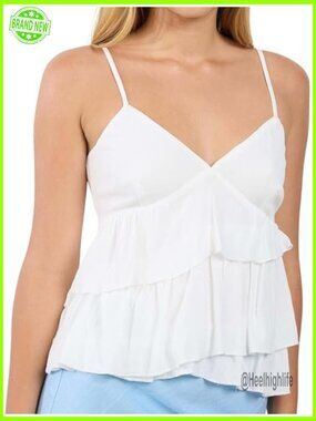 Ruffle Babydoll Tank Top Y2K Spaghetti Strap Peplum Cami Lace Up Back Layered